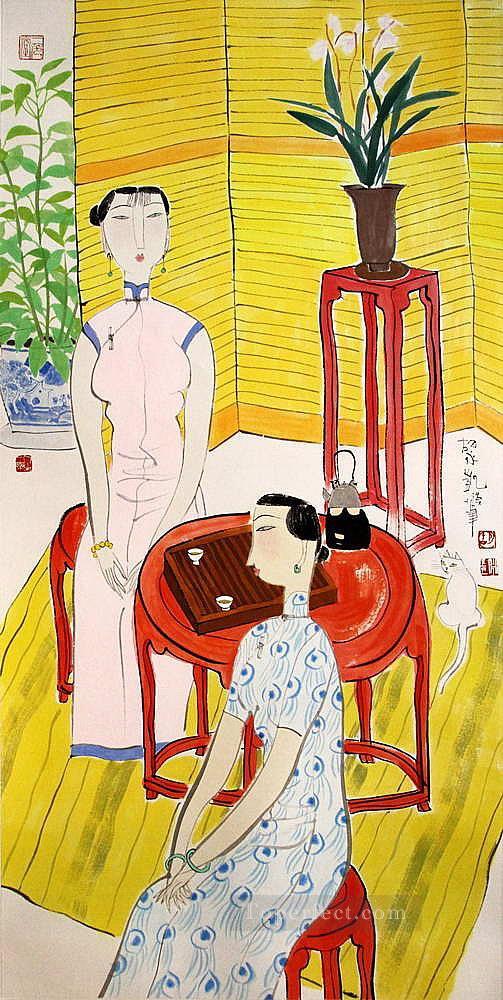 Hu yongkai Chinese lady 6 Oil Paintings